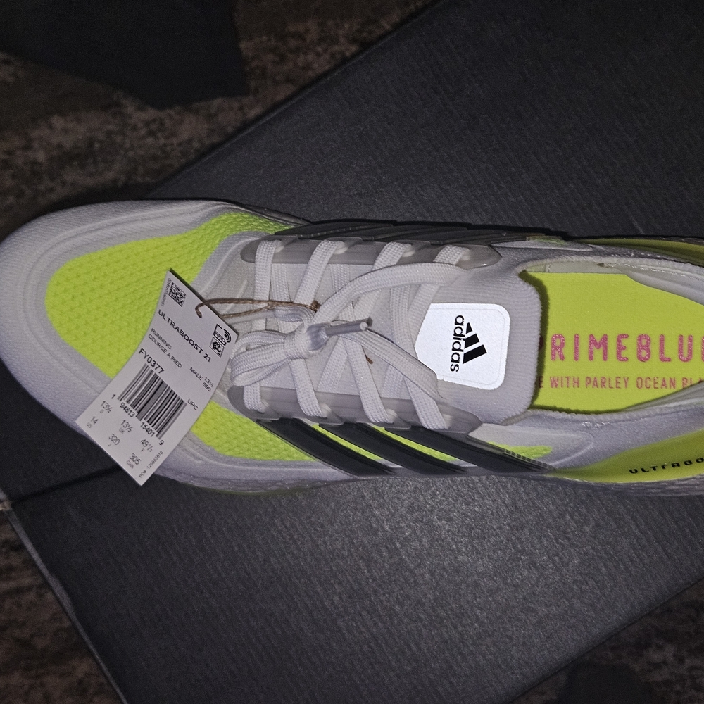 Adidas Ultraboost White and Neon Yellow Sneakers - Picture 7 of 13